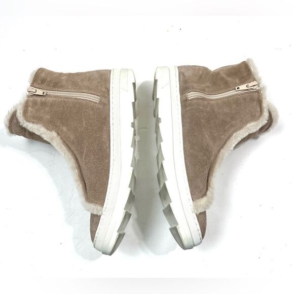 Joyks Suede Real Fur Lined Taupe Ankle Booties - Picture 6 of 12